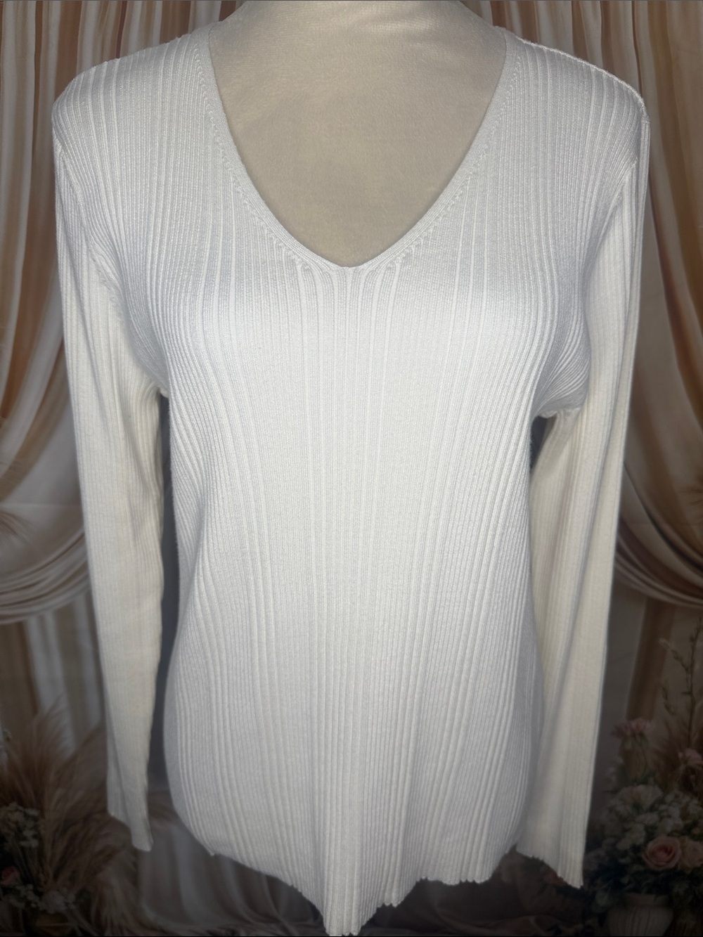 Cato Cream V-Neck Ribbed Sweater